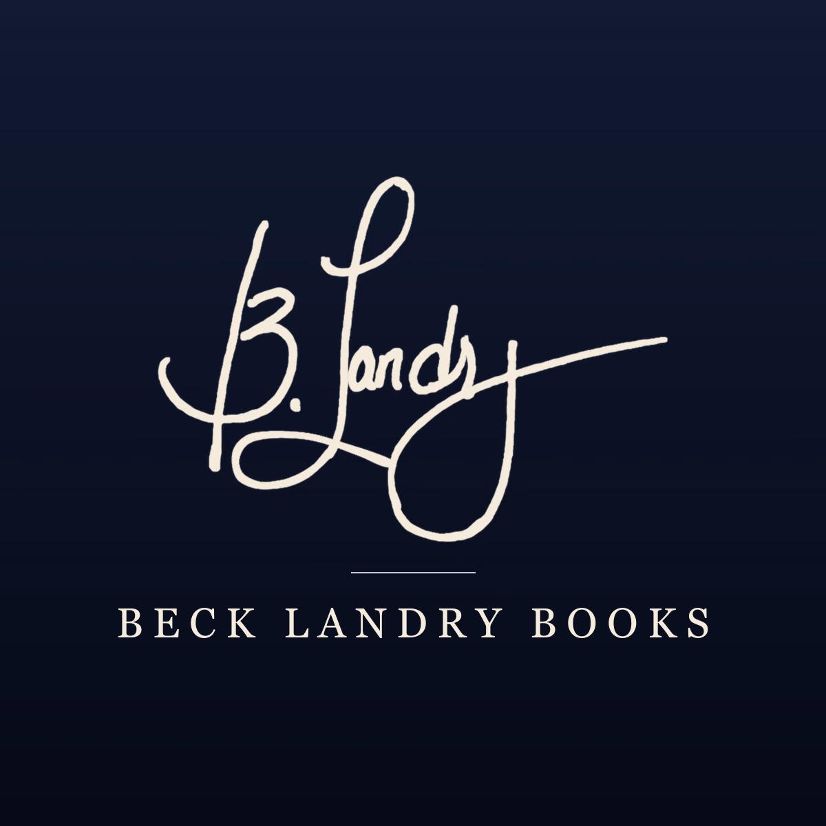 The B. Landry signature in cream over the words Beck Landry Books, on midnight blue